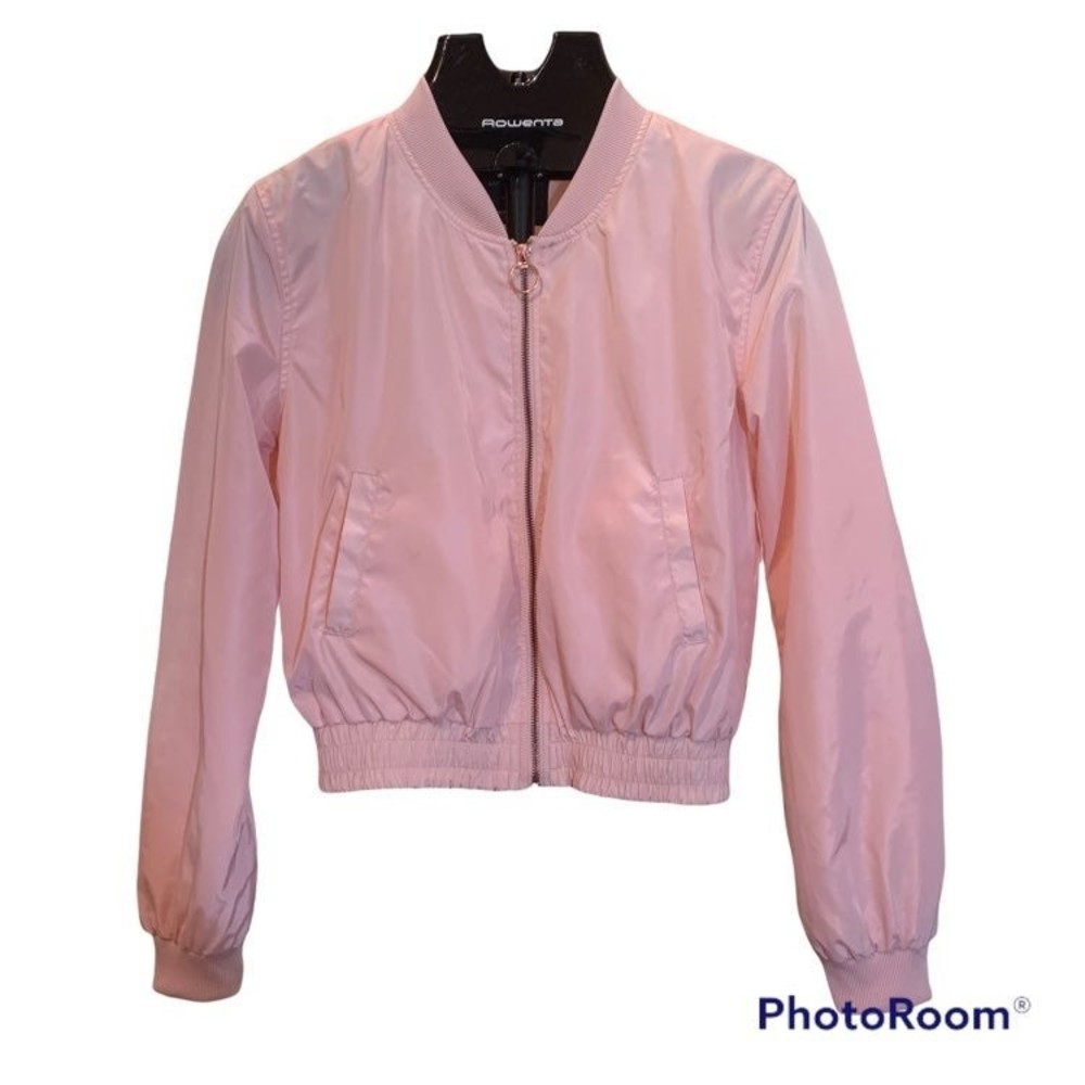 Love Tree Pink Bomber Jacket with Rose Gold zipper/ Coat; size medium